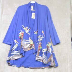 NWT A Walk In The Park Pelican Lagenlook Art To Wear Blue Cardigan Duster Sz L